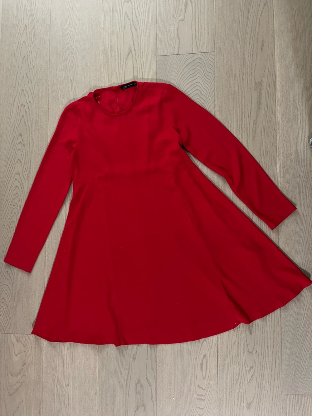 Zara Red Long-Sleeve Mini Fit-and-Flare Dress